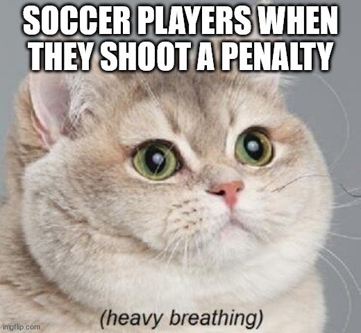 Heavy Breathing Cat Meme | SOCCER PLAYERS WHEN THEY SHOOT A PENALTY | image tagged in memes,heavy breathing cat,soccer,player | made w/ Imgflip meme maker