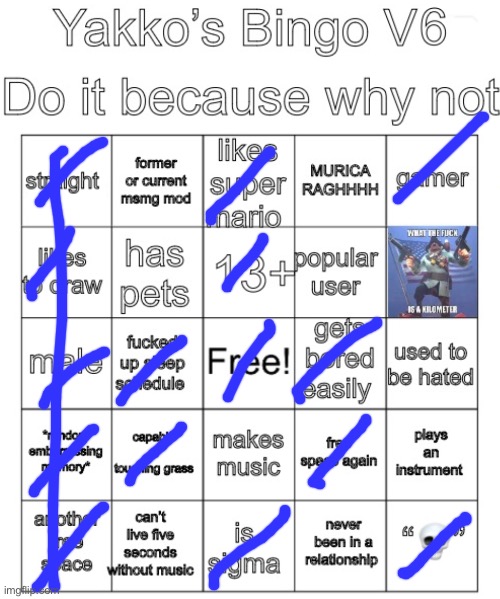 Doing this shit for the seventh time | image tagged in yakko s bingo v6,msmg | made w/ Imgflip meme maker