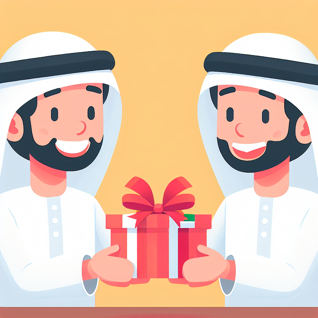 Two arabian brothers smiling giving a gift Blank Meme Template