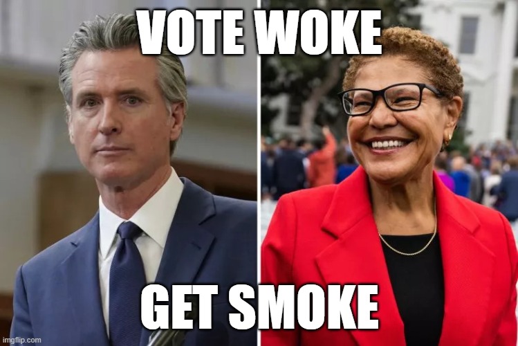 NewScum and Bass: Worst political clowns in California | VOTE WOKE; GET SMOKE | image tagged in newscum bass | made w/ Imgflip meme maker