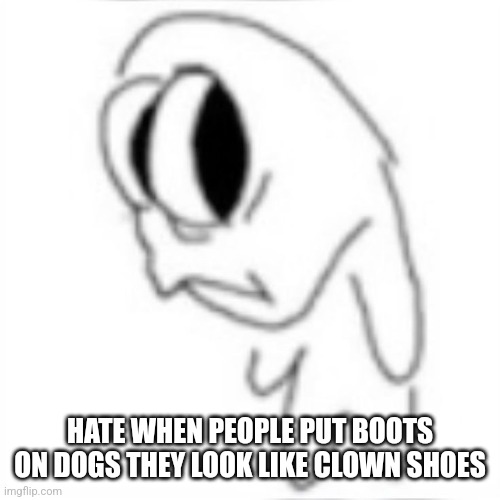 Side eye | HATE WHEN PEOPLE PUT BOOTS ON DOGS THEY LOOK LIKE CLOWN SHOES | image tagged in side eye | made w/ Imgflip meme maker