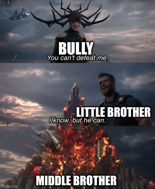 I know, but he can | BULLY; LITTLE BROTHER; MIDDLE BROTHER | image tagged in i know but he can | made w/ Imgflip meme maker