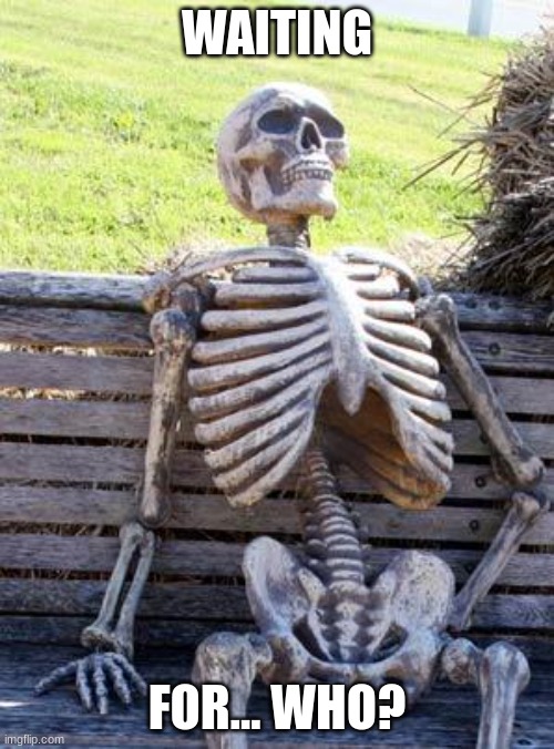 I have no more ideas | WAITING; FOR... WHO? | image tagged in memes,waiting skeleton | made w/ Imgflip meme maker