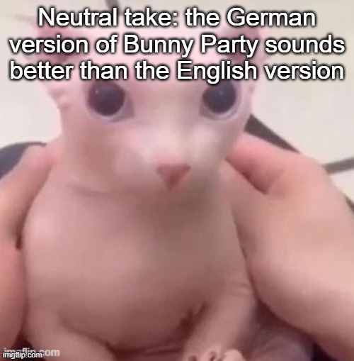 bingus | Neutral take: the German version of Bunny Party sounds better than the English version | image tagged in bingus | made w/ Imgflip meme maker