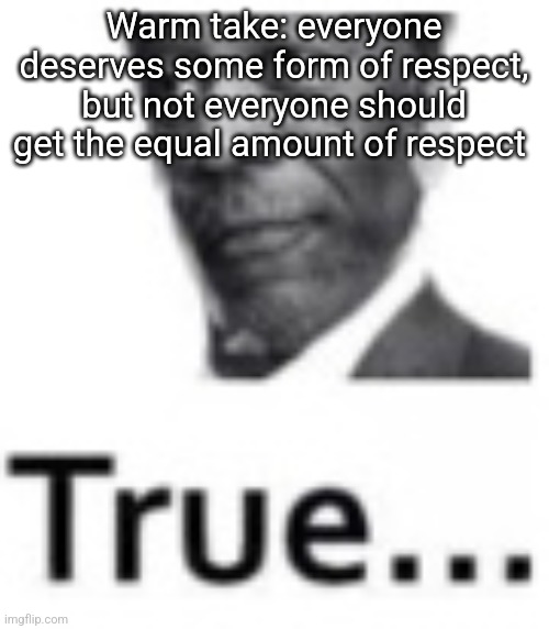 Yuh | Warm take: everyone deserves some form of respect, but not everyone should get the equal amount of respect | image tagged in true | made w/ Imgflip meme maker