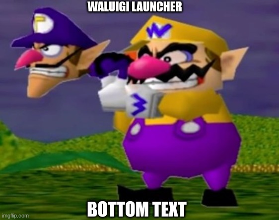 WALUIGI | WALUIGI LAUNCHER; BOTTOM TEXT | image tagged in i do not support zoophiles because i didn't upvote,jesus christ,the tags were sponsored by the aub | made w/ Imgflip meme maker