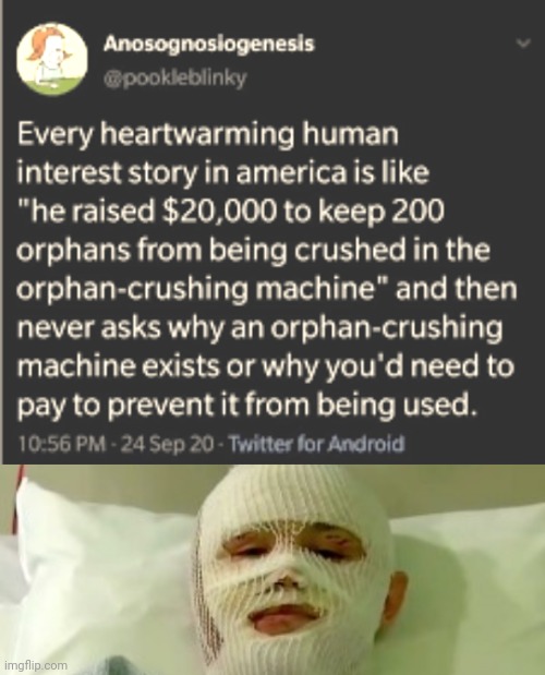 image tagged in hospital bed survivor burn victim | made w/ Imgflip meme maker