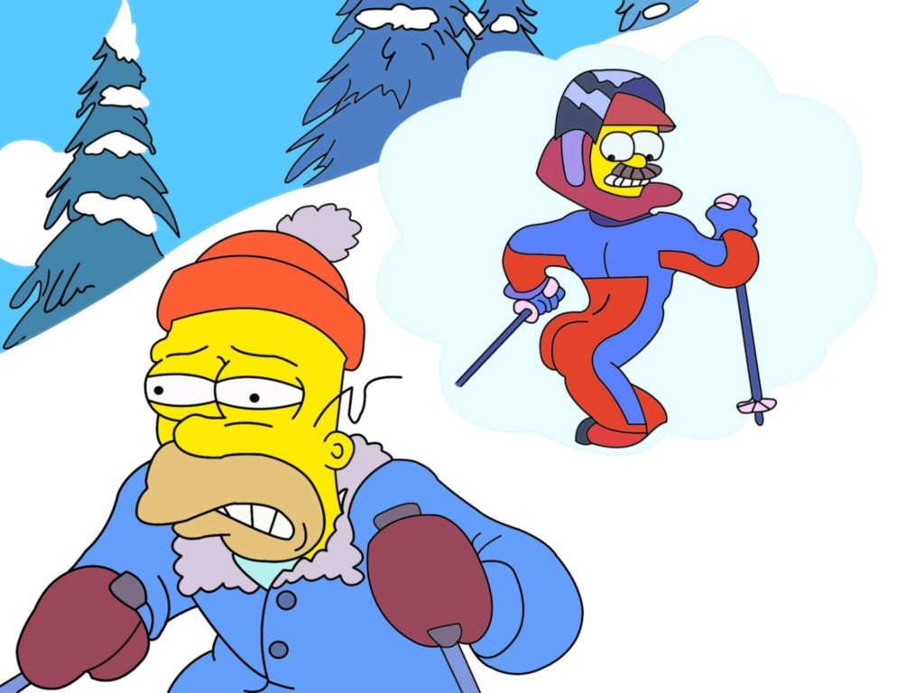 Homer Simpson skiing, disgusted at Meds butt Blank Meme Template