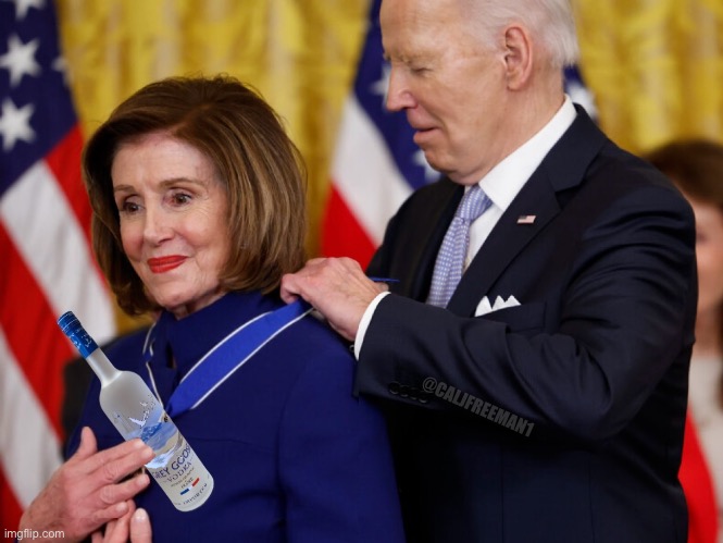 Biden honoring Pelosi | @CALJFREEMAN1 | image tagged in nancy pelosi,nancy pelosi tears speech,maga,joe biden,donald trump,democrats | made w/ Imgflip meme maker