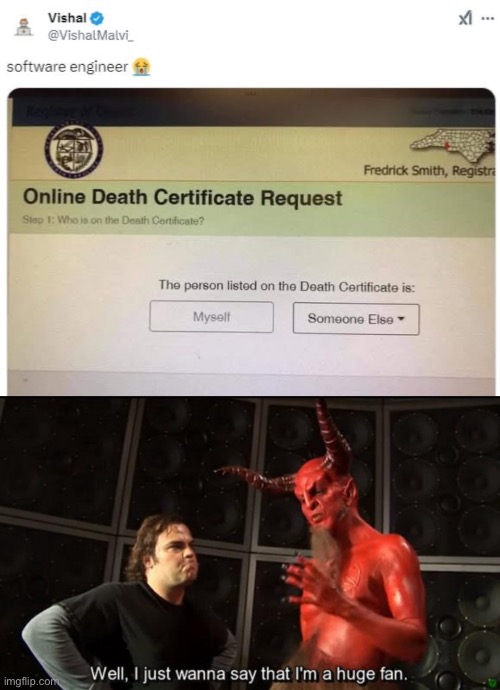 Death Certificate | image tagged in satan huge fan,death,certified bruh moment | made w/ Imgflip meme maker