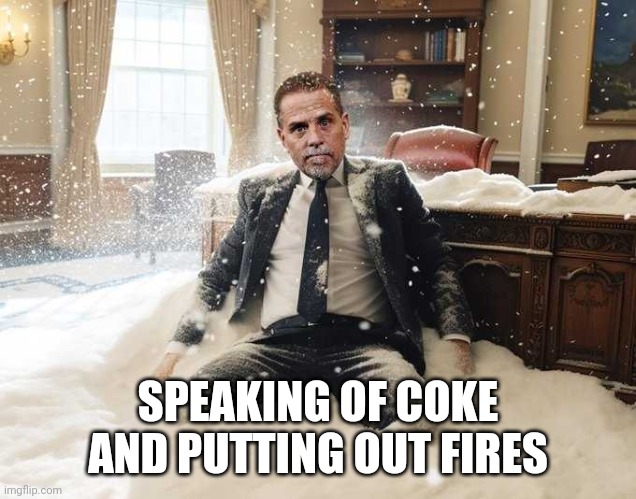 Hunter Biden | SPEAKING OF COKE AND PUTTING OUT FIRES | image tagged in hunter biden | made w/ Imgflip meme maker