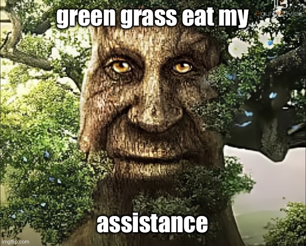 tree | green grass eat my; assistance | image tagged in tree | made w/ Imgflip meme maker