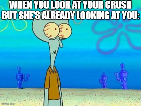 ... | WHEN YOU LOOK AT YOUR CRUSH BUT SHE'S ALREADY LOOKING AT YOU: | image tagged in shocked squidward temp,pie charts,drake hotline bling,funny,fun,relatable | made w/ Imgflip meme maker