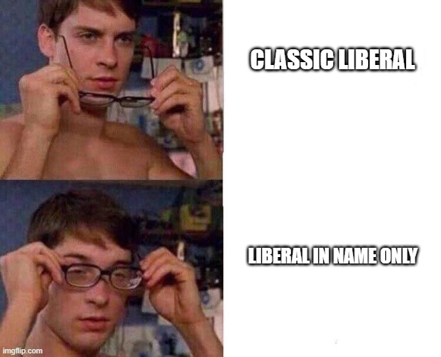 Spiderman Glasses | CLASSIC LIBERAL; LIBERAL IN NAME ONLY | image tagged in spiderman glasses,liberals,liberal | made w/ Imgflip meme maker