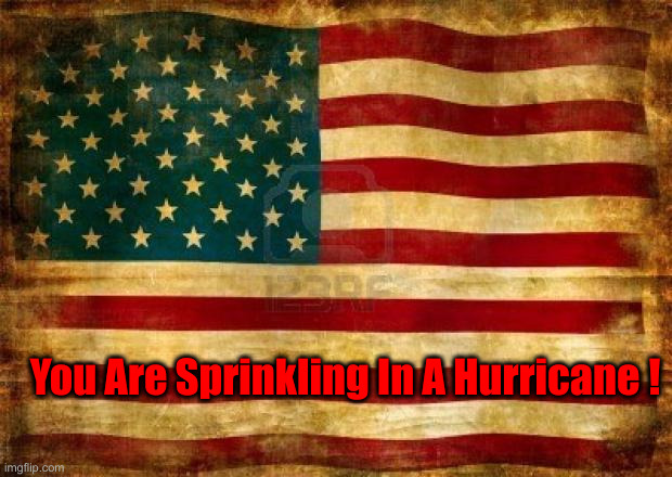 Lil' Commie Cat Constantly Spraying The Flag | You Are Sprinkling In A Hurricane ! | image tagged in old american flag,political meme,politics,funny memes,funny | made w/ Imgflip meme maker