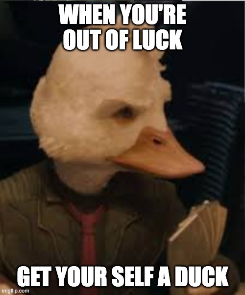 Howard the Duck | WHEN YOU'RE OUT OF LUCK; GET YOUR SELF A DUCK | image tagged in mcu | made w/ Imgflip meme maker