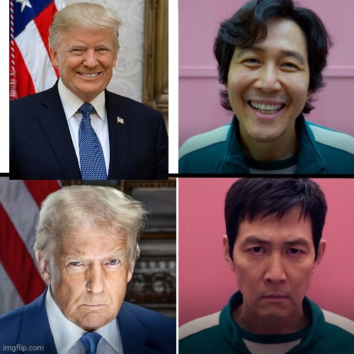 Why the same energy? | image tagged in squid game season 1 vs season 2,trump | made w/ Imgflip meme maker