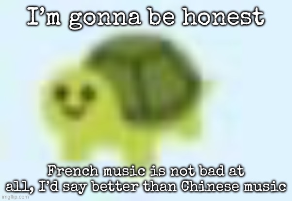 There’s probably a missile flying towards into my house at this moment | I’m gonna be honest; French music is not bad at all, I’d say better than Chinese music | image tagged in low quality turtle,msmg | made w/ Imgflip meme maker