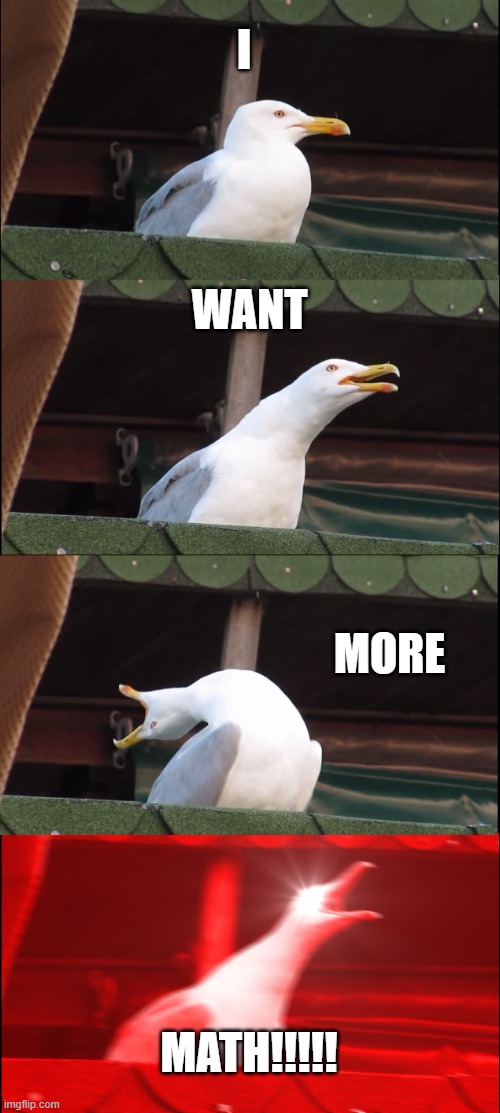 Inhaling Seagull | I; WANT; MORE; MATH!!!!! | image tagged in memes,inhaling seagull | made w/ Imgflip meme maker