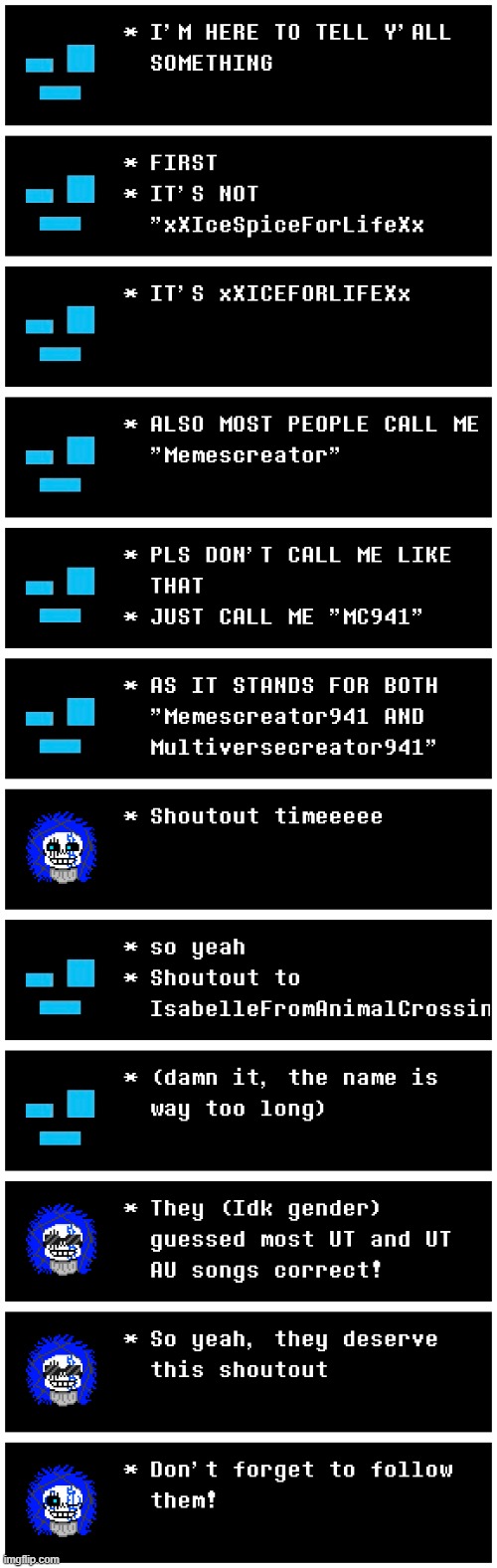 SHOUTOUT TIME | image tagged in ultimateverse,undertale,isabellefromanimalcrossing,undertale song guessing competition,yayyyy,shoutout time | made w/ Imgflip meme maker