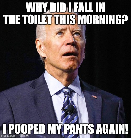 Joe Biden | WHY DID I FALL IN THE TOILET THIS MORNING? I POOPED MY PANTS AGAIN! | image tagged in joe biden | made w/ Imgflip meme maker