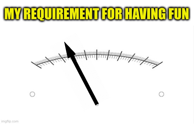 Blank meter | MY REQUIREMENT FOR HAVING FUN | image tagged in blank meter | made w/ Imgflip meme maker