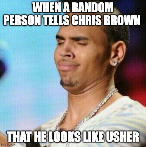 Chris brown unbothered | WHEN A RANDOM PERSON TELLS CHRIS BROWN; THAT HE LOOKS LIKE USHER | image tagged in chris brown unbothered | made w/ Imgflip meme maker