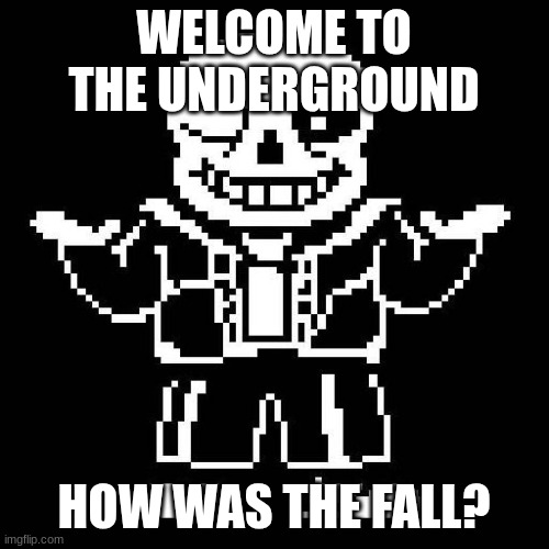 sans undertale | WELCOME TO THE UNDERGROUND HOW WAS THE FALL? | image tagged in sans undertale | made w/ Imgflip meme maker