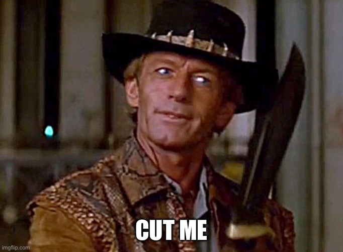 Crocodile Dundee Knife | CUT ME | image tagged in crocodile dundee knife | made w/ Imgflip meme maker