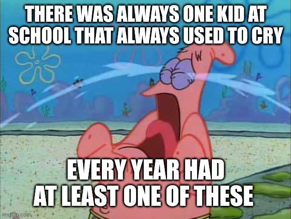 And they were usually overweight | THERE WAS ALWAYS ONE KID AT SCHOOL THAT ALWAYS USED TO CRY; EVERY YEAR HAD AT LEAST ONE OF THESE | image tagged in patrick star crying,memes | made w/ Imgflip meme maker