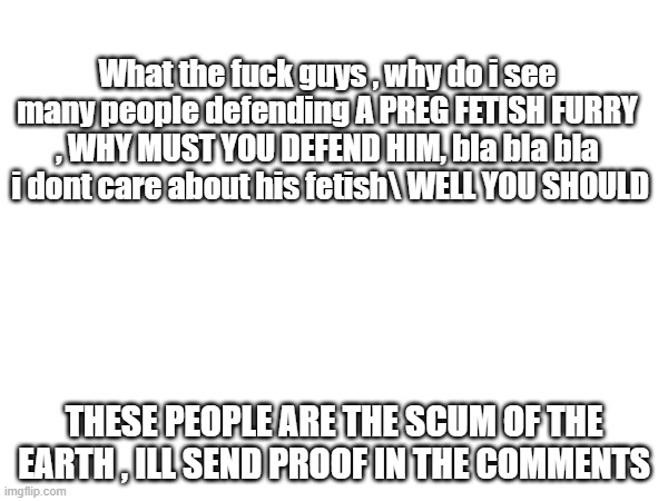 YALL ARE CRAZY NGL | What the fuck guys , why do i see many people defending A PREG FETISH FURRY , WHY MUST YOU DEFEND HIM, bla bla bla  i dont care about his fetish\ WELL YOU SHOULD; THESE PEOPLE ARE THE SCUM OF THE EARTH , ILL SEND PROOF IN THE COMMENTS | image tagged in what,billy what have you done | made w/ Imgflip meme maker