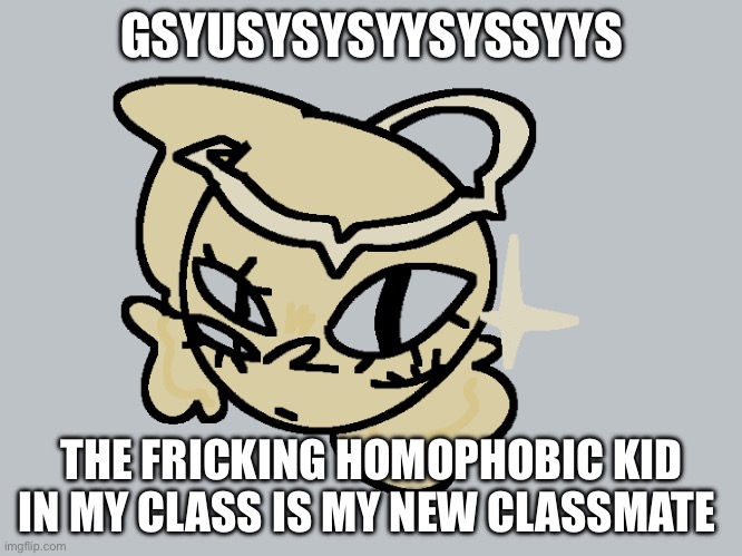 Cri | GSYUSYSYSYYSYSSYYS; THE FRICKING HOMOPHOBIC KID IN MY CLASS IS MY NEW CLASSMATE | made w/ Imgflip meme maker