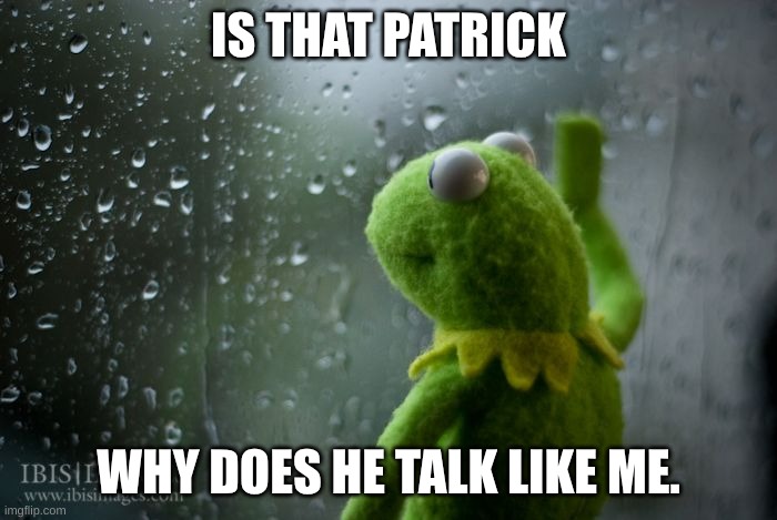 kermit window | IS THAT PATRICK; WHY DOES HE TALK LIKE ME. | image tagged in kermit window | made w/ Imgflip meme maker