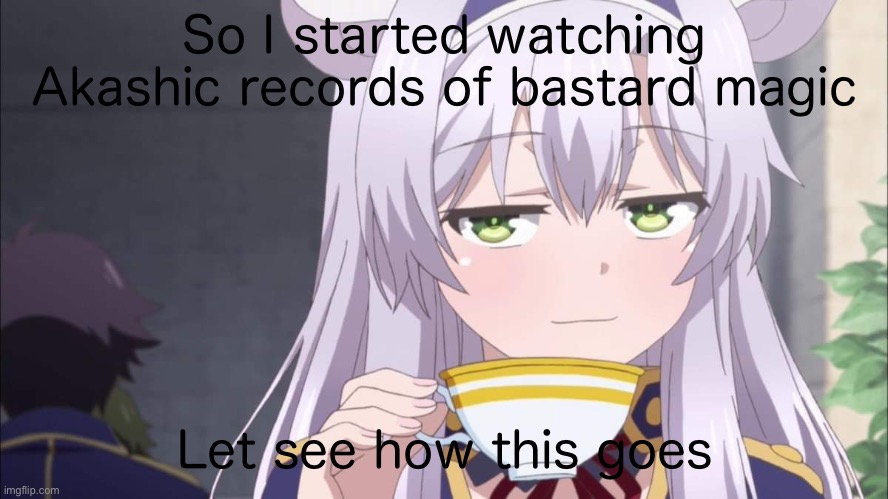 Anime girl sipping tea | So I started watching Akashic records of bastard magic; Let see how this goes | image tagged in anime girl sipping tea | made w/ Imgflip meme maker