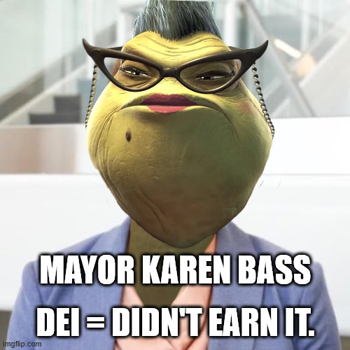 Mayor Karen Bass DEI = Didn't Earn It | DEI = DIDN'T EARN IT. MAYOR KAREN BASS | image tagged in karen bass,dei | made w/ Imgflip meme maker