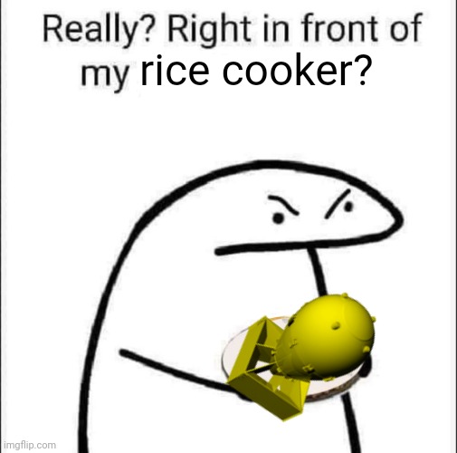 Really? Right in front of my pancit? | rice cooker? | image tagged in really right in front of my pancit | made w/ Imgflip meme maker