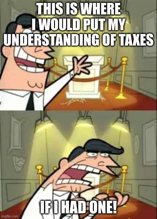 This Is Where I'd Put My Trophy If I Had One | THIS IS WHERE I WOULD PUT MY UNDERSTANDING OF TAXES; IF I HAD ONE! | image tagged in memes,this is where i'd put my trophy if i had one | made w/ Imgflip meme maker