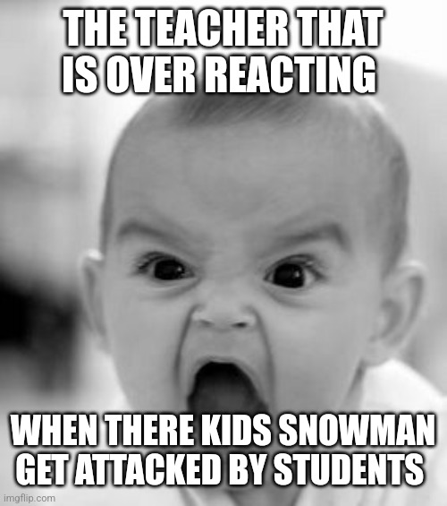 Not my teacher but my friends | THE TEACHER THAT IS OVER REACTING; WHEN THERE KIDS SNOWMAN GET ATTACKED BY STUDENTS | image tagged in memes,angry baby | made w/ Imgflip meme maker