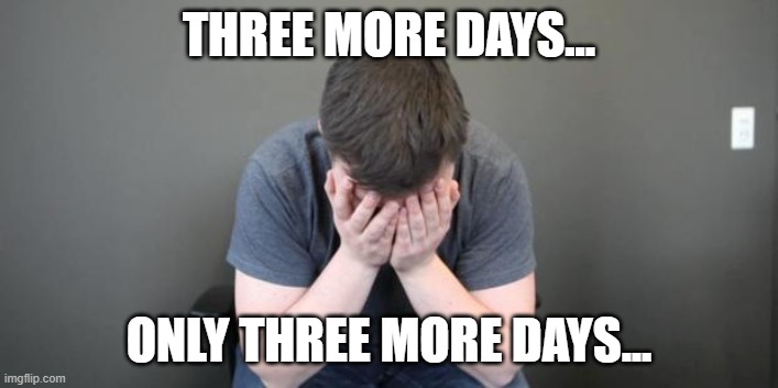 Only Three More Days | THREE MORE DAYS... ONLY THREE MORE DAYS... | image tagged in head in hands,biden,moron,incompetant,demoncrat,worst president ever | made w/ Imgflip meme maker