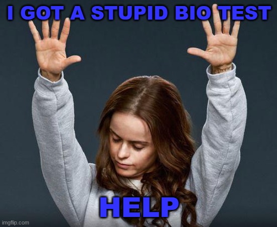 Praise the lord | I GOT A STUPID BIO TEST; HELP | image tagged in praise the lord | made w/ Imgflip meme maker