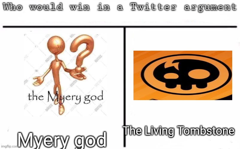 Pitting random mfs against each other | The Living Tombstone; Myery god | image tagged in pitting random mfs against each other,msmg,memes | made w/ Imgflip meme maker