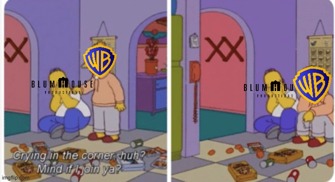 blumhouse and warner bros crying in the corner | image tagged in crying in the corner,memes,blumhouse,warner bros discovery | made w/ Imgflip meme maker