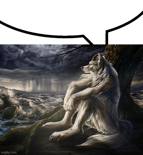 image tagged in speech bubble,sitting wolf | made w/ Imgflip meme maker