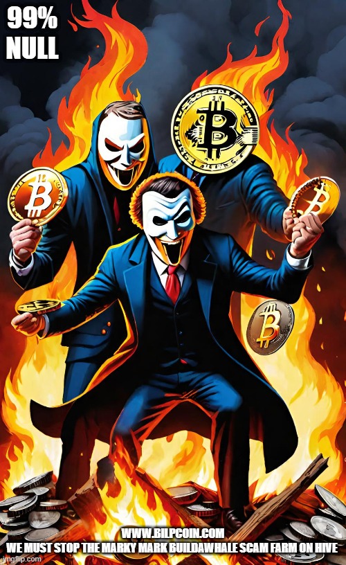 99% NULL; WWW.BILPCOIN.COM

WE MUST STOP THE MARKY MARK BUILDAWHALE SCAM FARM ON HIVE | made w/ Imgflip meme maker