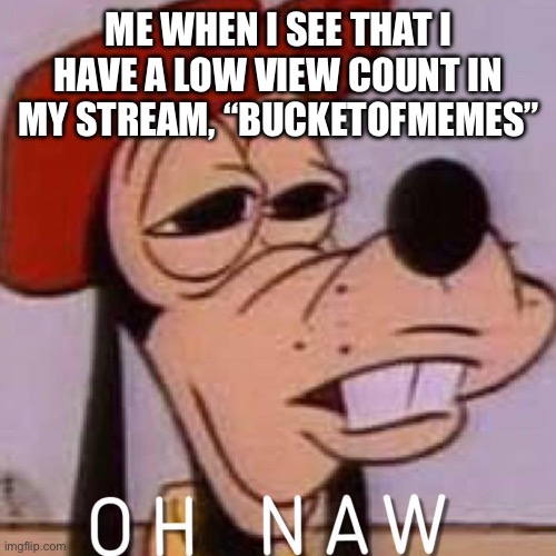 well. | ME WHEN I SEE THAT I HAVE A LOW VIEW COUNT IN MY STREAM, “BUCKETOFMEMES” | image tagged in oh naw | made w/ Imgflip meme maker