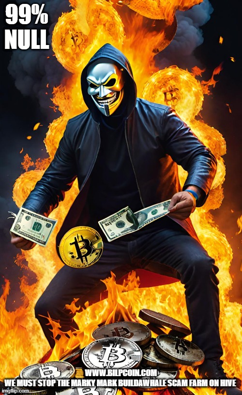 99% NULL; WWW.BILPCOIN.COM

WE MUST STOP THE MARKY MARK BUILDAWHALE SCAM FARM ON HIVE | made w/ Imgflip meme maker