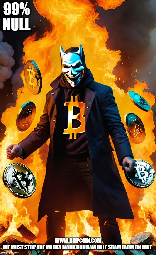 99% NULL; WWW.BILPCOIN.COM

WE MUST STOP THE MARKY MARK BUILDAWHALE SCAM FARM ON HIVE | made w/ Imgflip meme maker