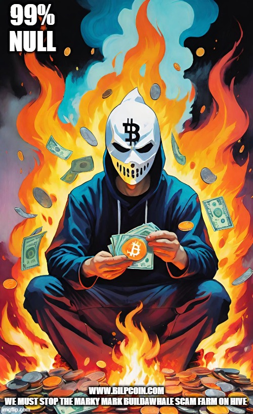 99% NULL; WWW.BILPCOIN.COM

WE MUST STOP THE MARKY MARK BUILDAWHALE SCAM FARM ON HIVE | made w/ Imgflip meme maker
