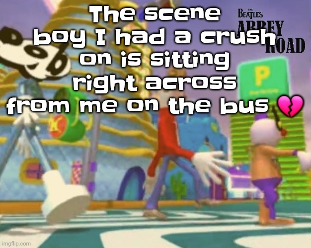 Context: I thought he was hot but he turned out to be gay | The scene boy I had a crush on is sitting right across from me on the bus 💔 | image tagged in shut up ringo | made w/ Imgflip meme maker