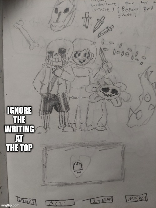 Drawing I made cause I was bored. :/ | IGNORE THE WRITING AT THE TOP | image tagged in killer sans,flowey,chara,shimmyshimmyyay,shimmyyayshimmyyaw,drankswalalalala | made w/ Imgflip meme maker